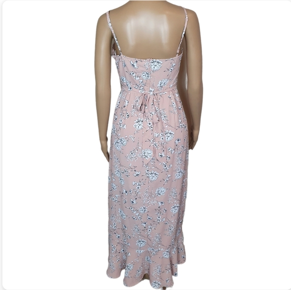 Floral wrap dress boho peach white Sze 12 maxi strappy Hi-Lo belted frill summer - Picture 2 of 8